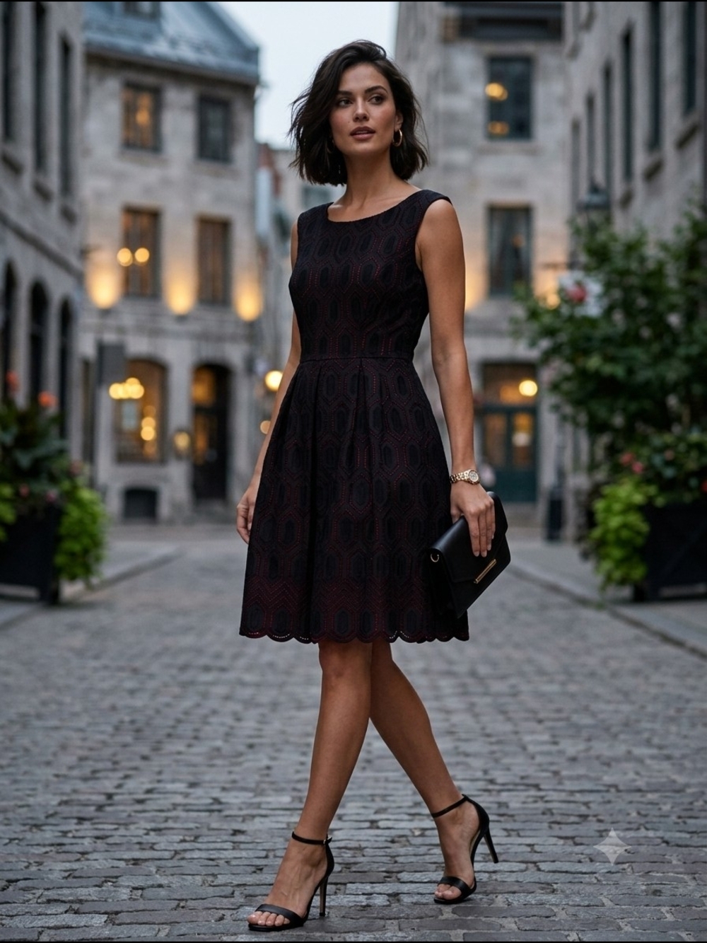 Designer Francis Christian Francis Roth Cotton Eyelet Dress Black Red Size 4
